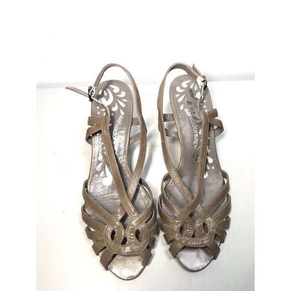 Salvador Sapena Brown Taupe Leather Peep Toe Strap Heels Women Sz 38EU/7.5US - Picture 2 of 11